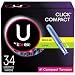 U by Kotex Click Compact Tampons, Regular/Super Absorbency, Unscented, 34 Count
