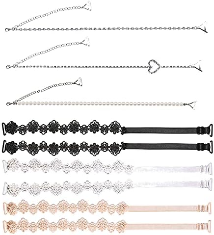 Decoration Rhinestone Bra Straps for Teens Girls Women Party Wedding Anti-Skid Pearl Straps Lace Flower Removable Crystal Flashing Row Bra Strap Clips Holder Set 10 Pack