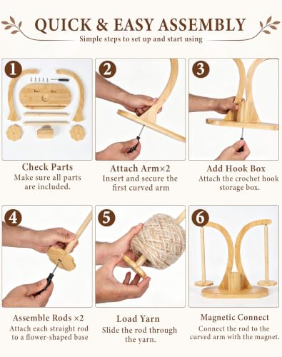 Image of SPEENSUN Tangle-Free Magnetic Double Yarn Holder for Crocheting | Upgraded Tall Spindles for Large Cake Yarns, Premium Bamboo, Smooth Magnetic Spinning, Phone Stand & Tool Organizer
