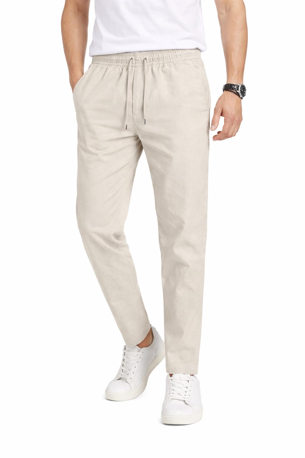 Men's Premium Cotton-Linen Blend Casual Trousers - Comfort Fit Beige-image-20
