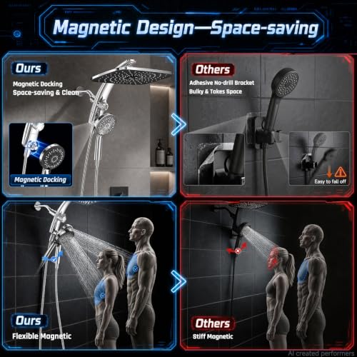 Image of Veken 14 inch Luxurious Shower Head with Handheld,Full Body Coverage,Power Wash