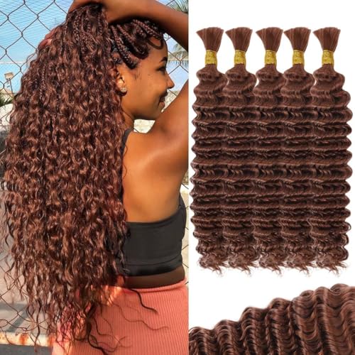 Brown Human Braiding Hair Deep Water Wave Bulk 160g 18