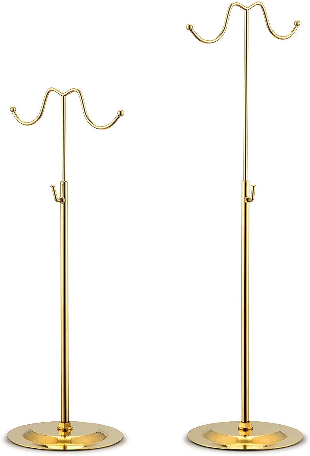2 PACK 1 PACK Gold Purse Display Stand - Adjustable Height Double Hook Handbag Display Stands - Metal Countertop Hanging Bag Stands for Display