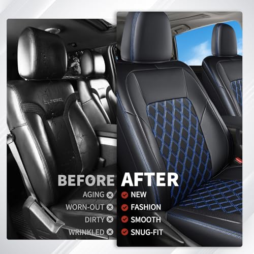 Image of Huidasource Custom Fit RAV4 Car Seat Covers Front&Rear Full Set, Waterproof Leather Car Seat Protector Covers Fit for 2013-2018 Toyota Rav4 XLE LE XLE Premium Limited (Not for Hybrid, Black&Blue)