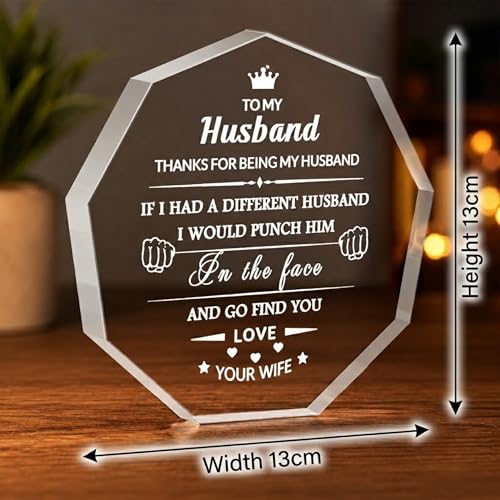 Image of DIGI ARTS Husband Appreciation Gift Acrylic Plaque - Romantic Gift for Husband from Wife, Funny Love Desk Decor, Anniversary Birthday Valentine's Day Keepsake, Crystal Clear Acrylic Sign 13x13 cm