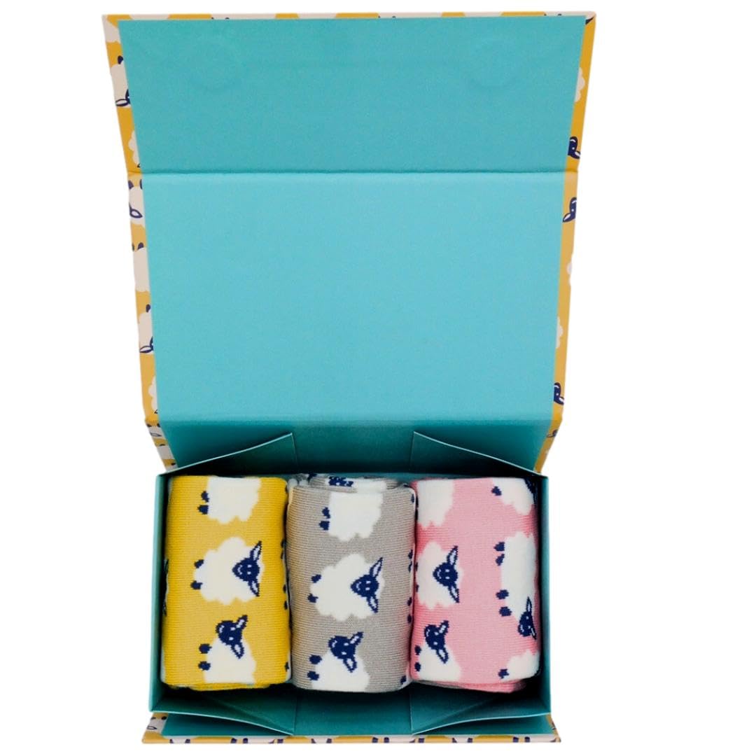 Purple Possum Women's Yellow, Mustard, Mustard Yellow Purple Possum® Sheep Socks Gift Box 3 Pair Pack Pink Grey Yellow Bamboo Cotton Blend Socks