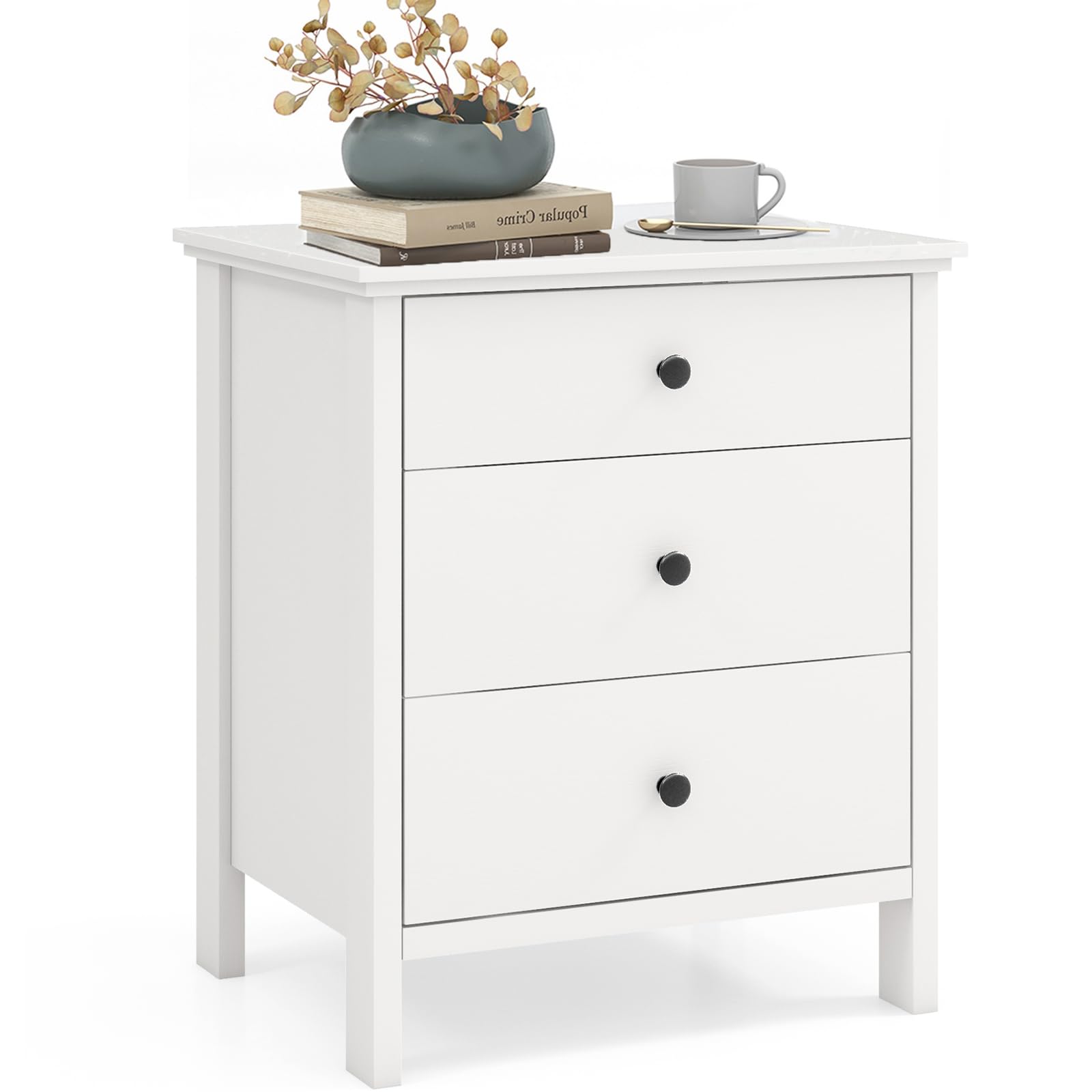 DORTALA 3 Drawers Nightstand, Modern Bedside Table with 3 Drawers, Wooden End Table with Large Storage Space for Home Office Living Room Bedroom,