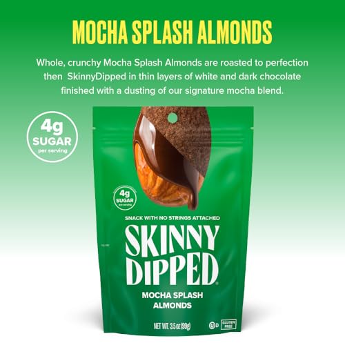 Image of SkinnyDipped Peppermint and Mocha Splash Almonds Variety Pack Bundle, Healthy Snack, Plant Protein, Gluten Free, 3.5 oz Resealable Bags, Pack of 5, Limited Edition