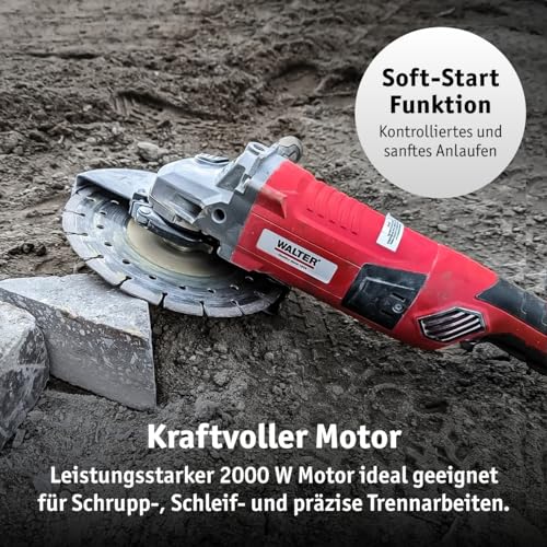 WALTER Winkelschleifer 2000 Watt, Scheiben-Ø: 230 mm, Polieren, Flexen, Flächen und Kanten...