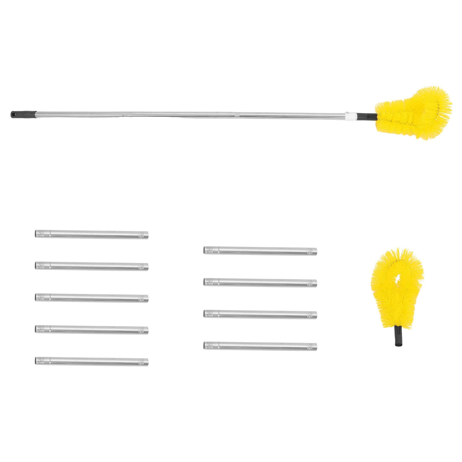 POPETPOP Spazzola per Pulizia Stufa Aste Modulari in Acciaio Inox e Plastico Giallo, Facile da Montare per Manutenzione Stufa e Progetti di Pulizia Domestica