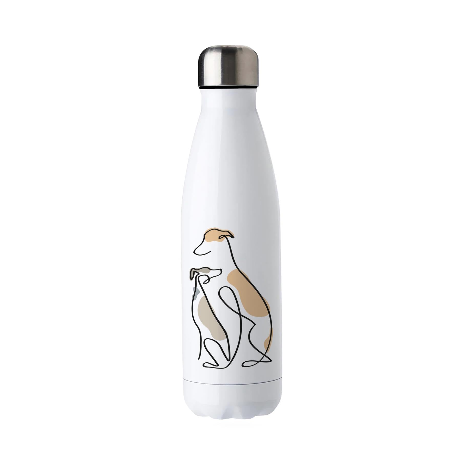 Purely Home Abstract Whippets Metal Water Bottle - Double Walled 500ml Hot/Cold Drinks Bottle, Dog Owner Gifts