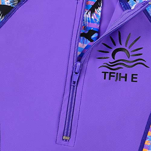 Image of TFJH E 3 in 1 Sets Girls Swimsuits Short Sleeve Rashguard Suit UV 50+ Princess Swimwear Dress Skirt Zip 3-12Y