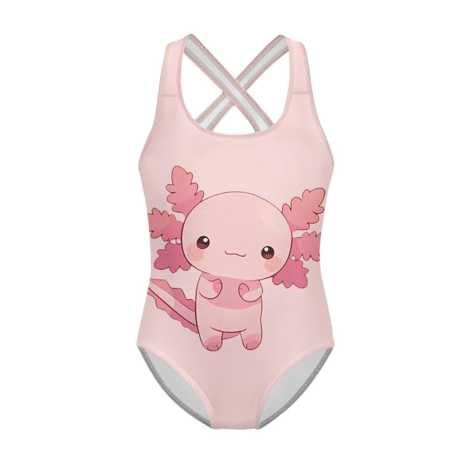 Girls One Piece Swimsuits Axolotl Cross Back Swimwear Beach Summer Quick Dry Beach Bathing Suit