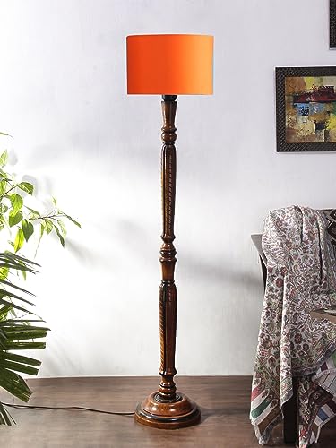 Image of Devansh Orange Cotton Wooden Floor lamp -3