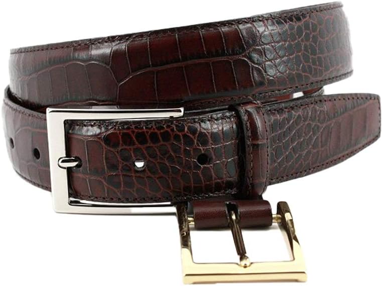 Torino Leather Alligator Grain Embossed Calfskin Belt - Brown 32