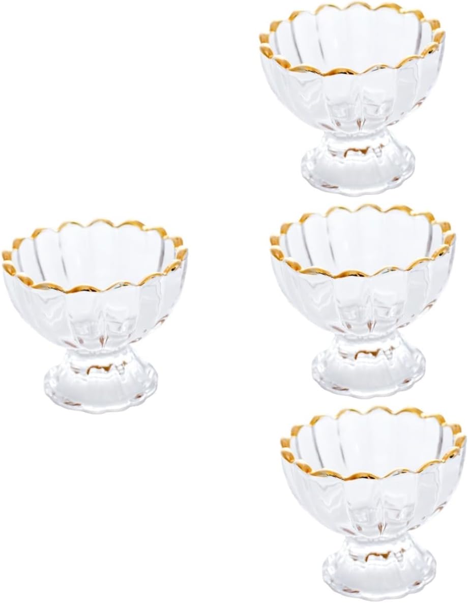 Cabilock 4pcs Stylish Glass Dessert Cup Delicate Rim for Ice Cream Pudding and Sundaes for Home Restaurant Dessert Shop Capacity