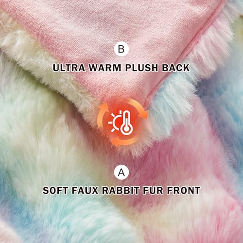 Image of EMME Faux Rabbit Fur Bubble King Blanket, Tie Dye Rainbow 108 inch x 90 inch