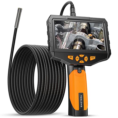 Amazing 🔥 Teslong Inspection Camera with Monitor, Handheld Industrial Endoscope with 5inch IPS Display, 16.5ft Waterproof Gooseneck Borescope with 8 LED Lights, 32G Memory Card, Tool Case
