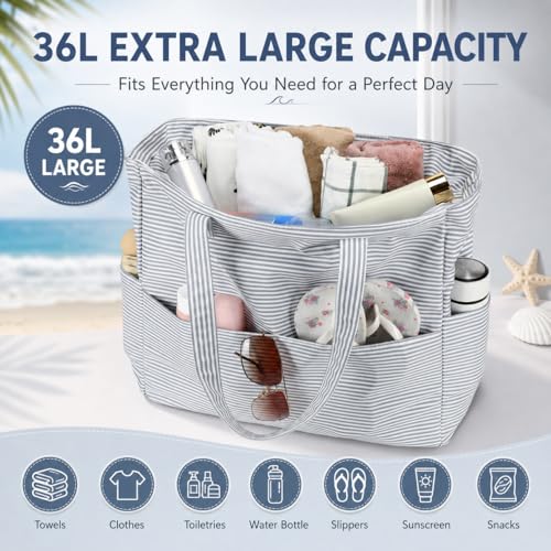 Image of LEDAOU Beach Bag Waterproof Sandproof Women Beach Tote Pool Bag with Zipper for Swim Gym Grocery Travel with Wet Pocket | Sandproof