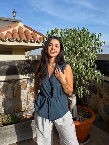 GRACE KARIN Women's Sleeveless Wrap Vest Tops Casual V Neck Peplum Dressy Blouse Drawstring Cardigan Outerwear Shirts4