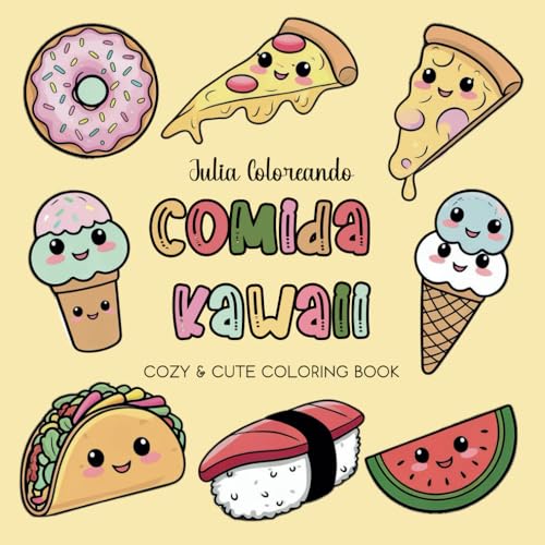 COMIDA KAWAII: Libro de colorear para adultos | 53 dibujos cute para relajarte (Spanish Edition)