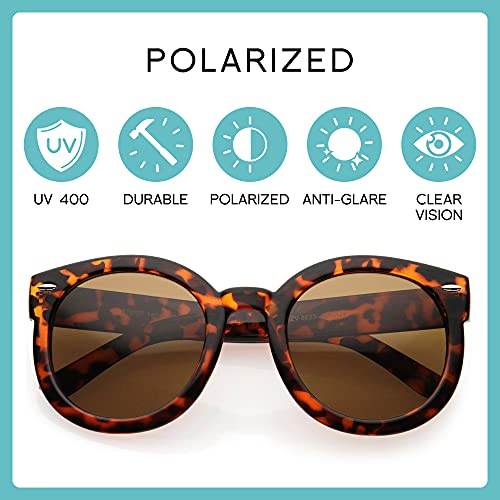 Image of zeroUV - Round Retro Oversized Sunglasses for Women with Colored Mirror and Neutral Lens 53mm