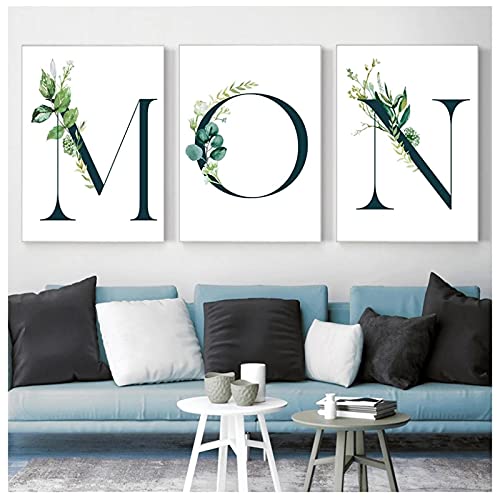 Peinture affiches plantes vertes alphabet sérénité et nature pour intérieur cocooning