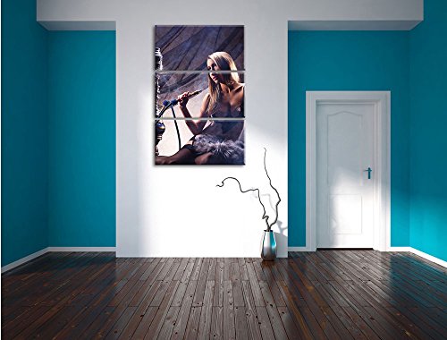 Pixxprint Schöne Frau mit Shisha als Leinwandbild | Größe: 3 Teilig (120x80) | Wandbild| Kunstdruck | fertig bespannt – Bild 6
