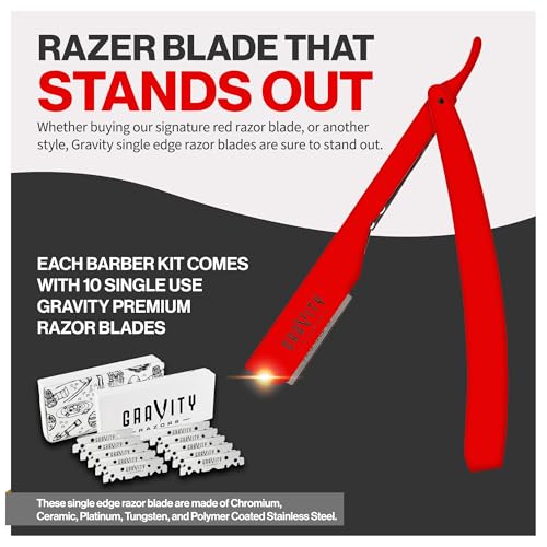 Image of Gravity Razors Professional Straight Razor Kit - Minimal Exposure, Includes 10 Premium Blades, 0.5mm Exposed, Red
