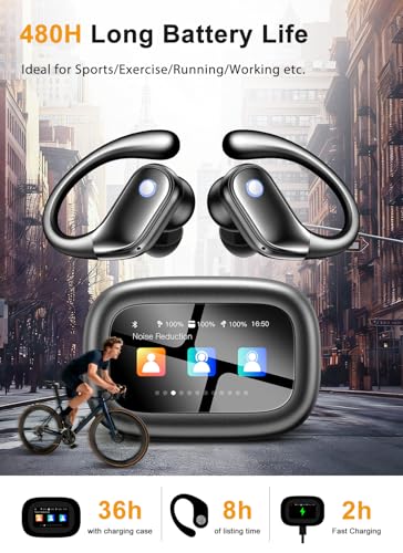 Wireless Earbuds, ENC Noise Cancelling Ear Buds with Smart Touchscreen, Bluetooth 5.4 Headphones, Bass Stereo Sound Over-Ear Earbuds, 5 EQ Modes for Sports/Travel/Gym- Jet Black - Image 6