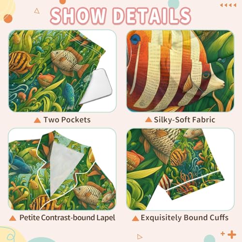 senya Fish A Satin Summer Pajama Sets Silk Short Sleeve Button Down Sleepwear3