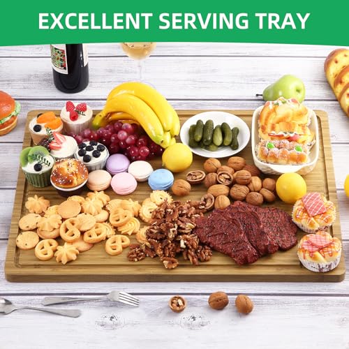 GarveeHome 24"x18" Bamboo Cutting Boards, Extra Large Wood Cutting Board for Kitchen with Juice Groove and Handles, Reversible Charcuteries Serving Tray