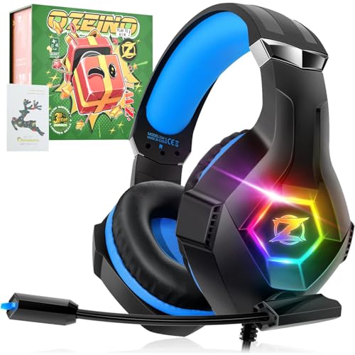 Ozeino Kabelgebundenes Gaming Headset mit Mikrofon & RGB-Licht, 3D Surround Sound Noise Cancelling Kopfhörer Für PC, PS4, PS5-Christmas Edition