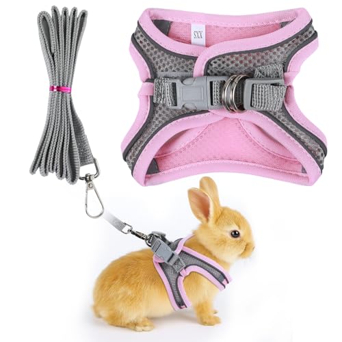 Bunny-Harness-and-Leash-Adjustable-Bunny-Harness-and-Leash-Set-Breathable-Pet-Vest-Small-Dog-Harnesses-Small-Kitten-Puppy-Rabbit-Walks-Accessories-with-Reflective-Strips-Pink-and-Grey Bunny Harness and Leash Adjustable Bunny Harness and Leash Set, Breathable Pet Vest, Small Dog Harnesses, Small Kitten Puppy Rabbit Walks Accessories, with Reflective Strips, Pink and Grey - Image 1