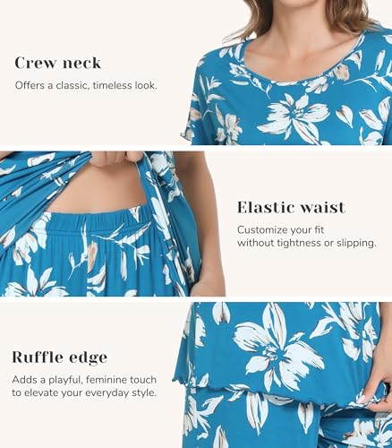 Image of NACHILA Women's Bamboo Viscose Pajama Sets Summer Cooling Short Sleeve Capri Soft Pjs Night Sweats Moisture Wicking Sleepwear