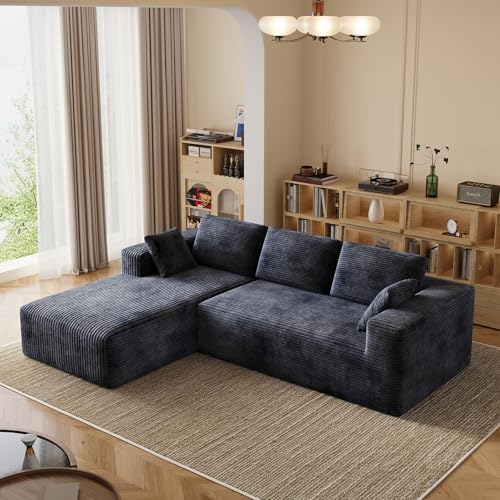 Image of 106 inch Corduroy Sectional Couch, Boneless L Shaped Couch with Deep Seat, Cloud Foam Sofa with Oversized Chaise, Sectional Sofa No Assembly Needed for Living Room