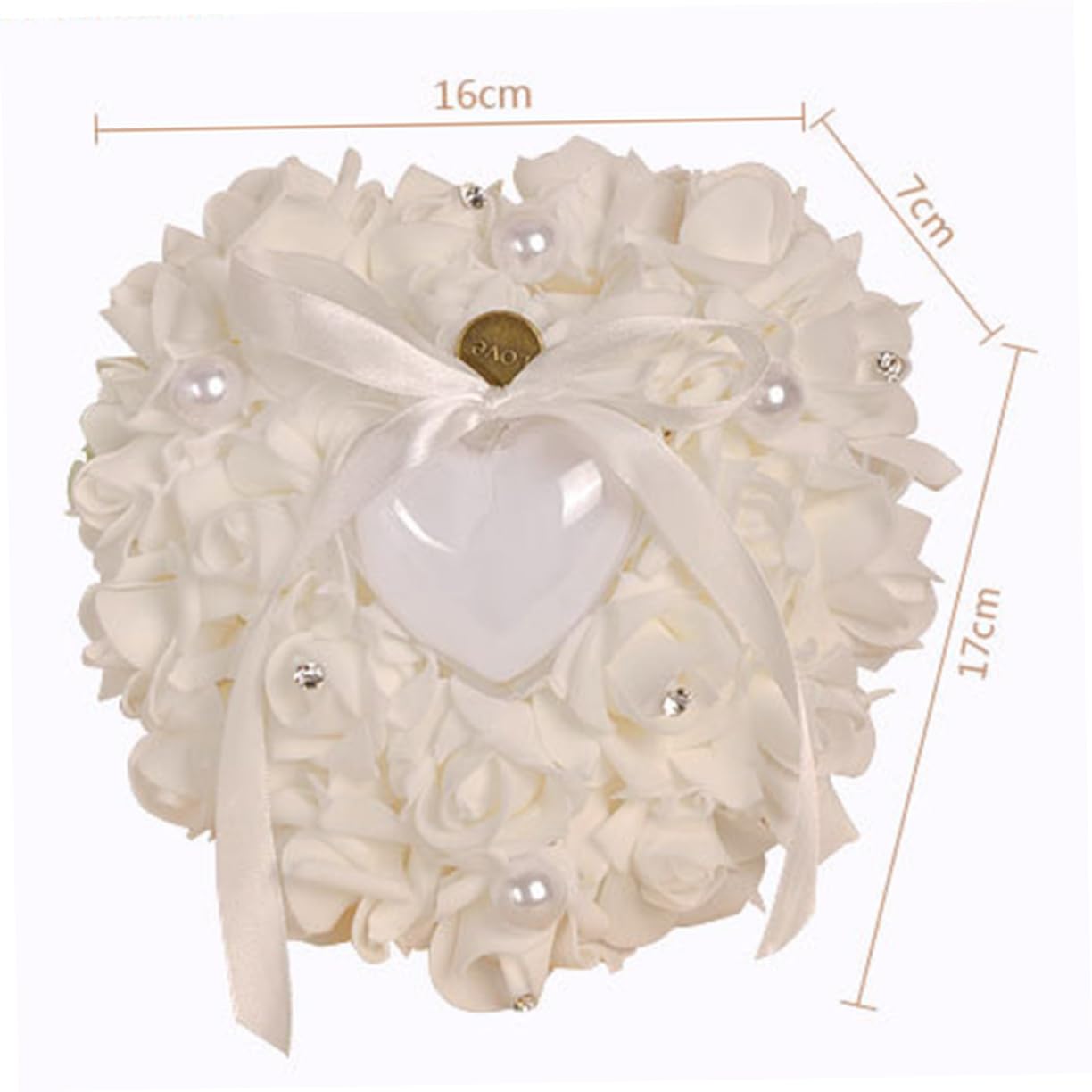 BRIGHTFUFU Heart Shaped Wedding Box Roses Elegant Bridal Cushion for Ceremony Decorative Valentine's Day Reusable Pe Floral Pillow for