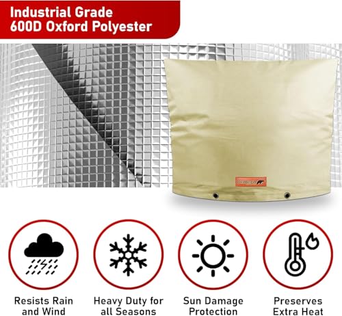 Image of Redford Supply Pro Outdoor Backflow Preventer Insulation Cover for Winter Pipe Freeze Protection, Multi-use Waterproof Pouch for Water Sprinkler Valve Box, Meter or Controller (28 inchW x 20 inchH, Beige)