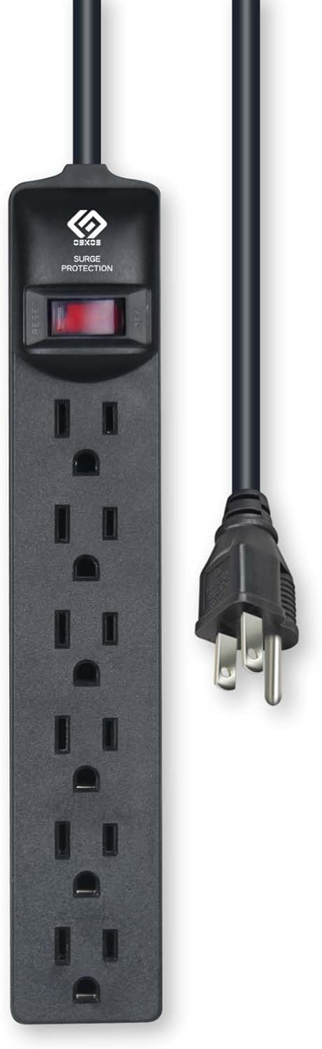 OSKOS Surge Protector Power Strip, 6 outlets, 4FT Extension Cord, 500J Surge Protected, UL Listed, Wall Mountable.4 Pack, 2 White and 2 Black