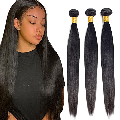 NiegMeag 8A Human Hair Bundles Straight Peruvian Hair 3 Bundles 30 30 30 Inch 100% Unprocessed Peruvian Virgin Straight
