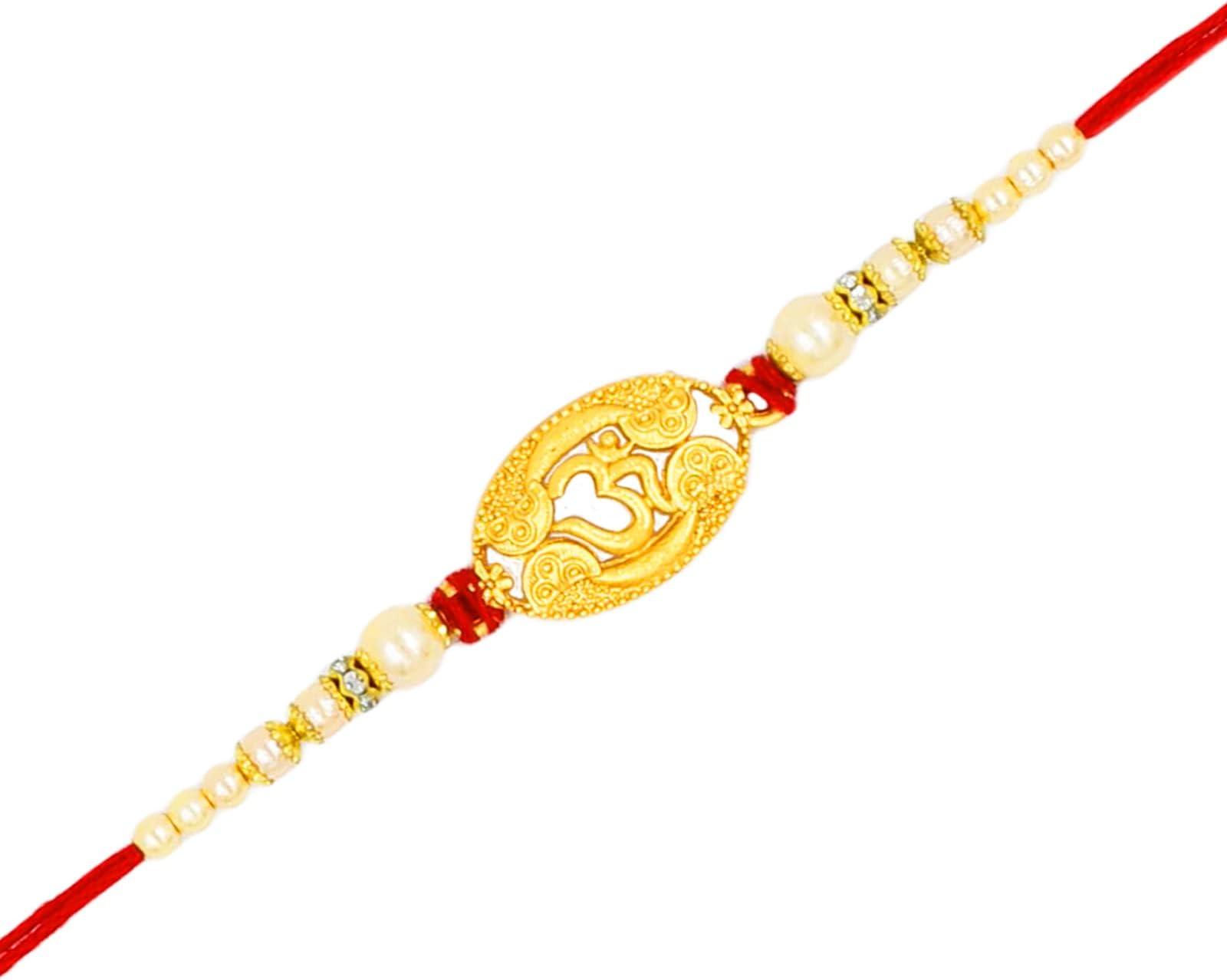RUCI CRAFTSTraditional Golden Om Rakhi for Brother Bhaiya Raksha Bandhan Rakhi with Golden Pearl - KCR44