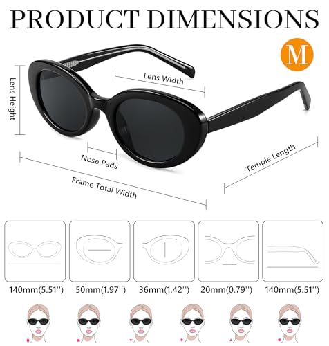 FEISEDY Sunglasses Womens, Retro Oval Cateye Sun Glasses Men, Small 90s Style B41283