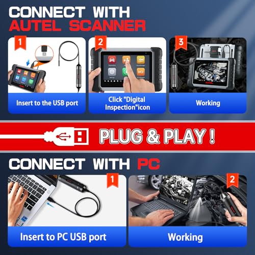 Autel MaxiVideo MV108S Endoscopio USB Cámara de Inspección Impermeable 8.5mm con Luz, 1920x1080 HD 2MP Borescopio para Escáner Autel y PC, Cámara con Cable de 1M miniatura 6