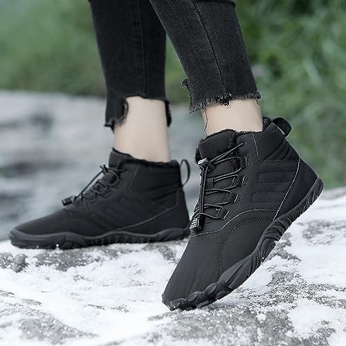 Men's Women's Winter Snow Boots, Slip On Warm Fur Lined Zero Drop Barefoot Hiking Boots, Wide Toe Box Ankle Booties, Minimalist Waterproof Non-Slip Sneakers Hike Shoes for Hiking Walking Outdoor2