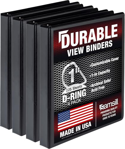 Image of Samsill Durable 1 inch 3 Ring Binder, D Ring Binder, 100% Recycled Chipboard, Black, 4 Pack