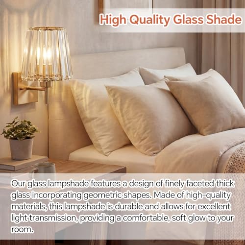 Image of Teenyyou 2 Pcs Gold Crystal Lamp Shade Elegant Ceiling Light Cover E26 /E27 Base 1.65 inch Top x 5.5 inch Dia. x 5.9 inch H Chandelier Lampshade Replacement for Bathroom Bedroom Living Room Hallway Wall Sconce