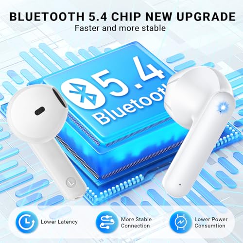 Image of Wireless Earbuds, Bluetooth 5.4 Headphones with 42H Ultralight Ear Buds,Bluetooth Earbuds with 4 ENC Noise Cancelling Mics, HiFi Deep Bass Dual LED Display USB-C, Waterproof Earphones for Android iOS