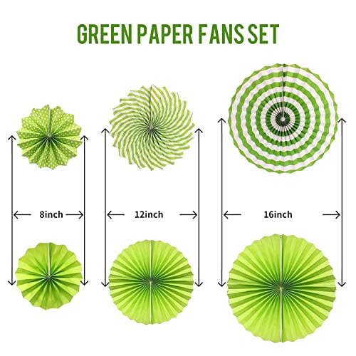 Image of LRCXL 12PCS Party Hanging Paper Fans Set, Fiesta Round Pattern Paper Garlands Decoration Party Supplies for New Year Baby Shower Birthday Wedding Graduation Events Accessories(Green)