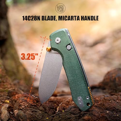 Image of Vosteed Raccoon2.0 EDC Folding Pocket knife with Clip - Top Liner Lock Knife with 3.25 inch Sandvik 14C28N Steel Blade, Micarta Handle for Camping, Hiking - A2904