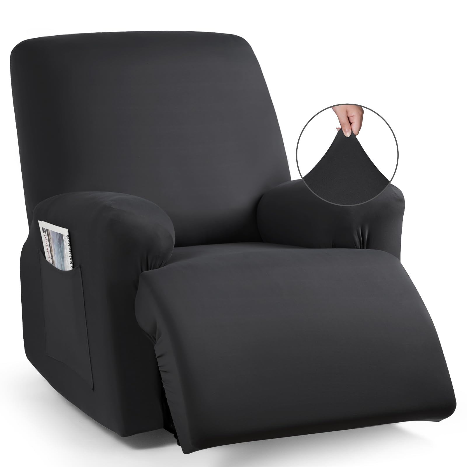 TAOCOCO Oversized Recliner Chair Covers 4-Pieces, Stretch Recliner Cover for Large Recliner Washable Reclining Chair Cover Polyester Soft Fabric Furniture Protector (Oversized Recliner, Black)